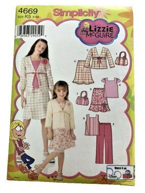 Vintage Simplicity Sewing Pattern 4669 Girls Top Skirt Pants Jacket Bag Uncut